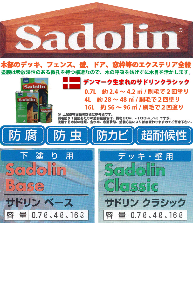 サドリン Sadolin :: サドリン クラシック Sadolin 各色 0.7L 3.6L 16L W0-0002-W0-0099 油性