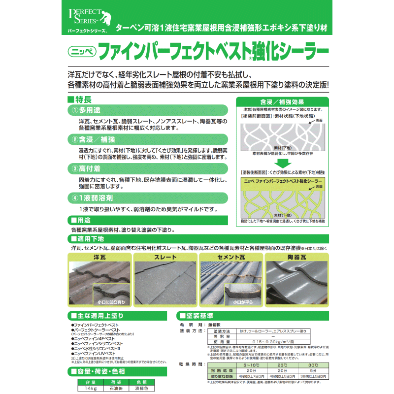 日本ペイント ニッペ :: ファインパーフェクトベスト強化シーラー 淡緑色 14kg 1液 ニッペ 屋根塗料 (約46-93平米｜1回塗りの場合)